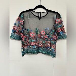 Floral Embroidered Sheer Top